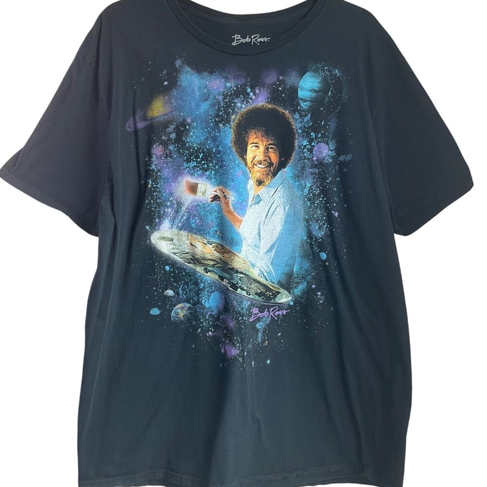 Bob Ross 2XL Graphic T-Shirt Space Joy Of Painting Black Cotton Short Sleeve*Rea